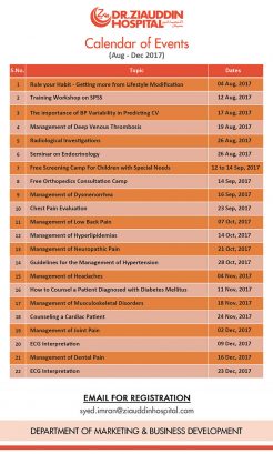 Upcoming events Calendar (Aug Dec 2017) Dr Ziauddin Hospital
